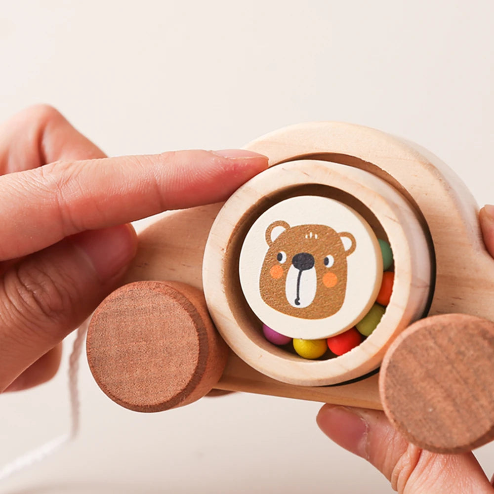 1pc de madeira do bebê montessori brinquedos dos desenhos animados ônibus mordedor faia urso de madeira carro para crianças dentição educacional montessori brinquedos presente