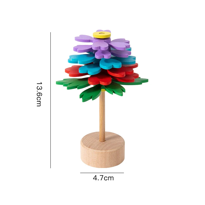 Flor rotativa de madeira para aliviar o estresse, vara para aliviar a ansiedade e o estresse, artefato educacional sensorial, brinquedo de descompressão, presentes