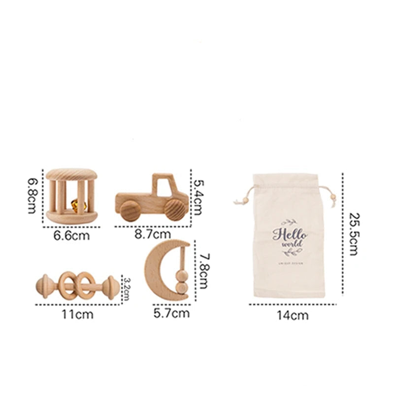 Conjunto de brinquedos Montessori de madeira para bebê recém-nascido, brinquedos educativos chocalho, presente de conforto, 0-12 meses, 0-12 meses
