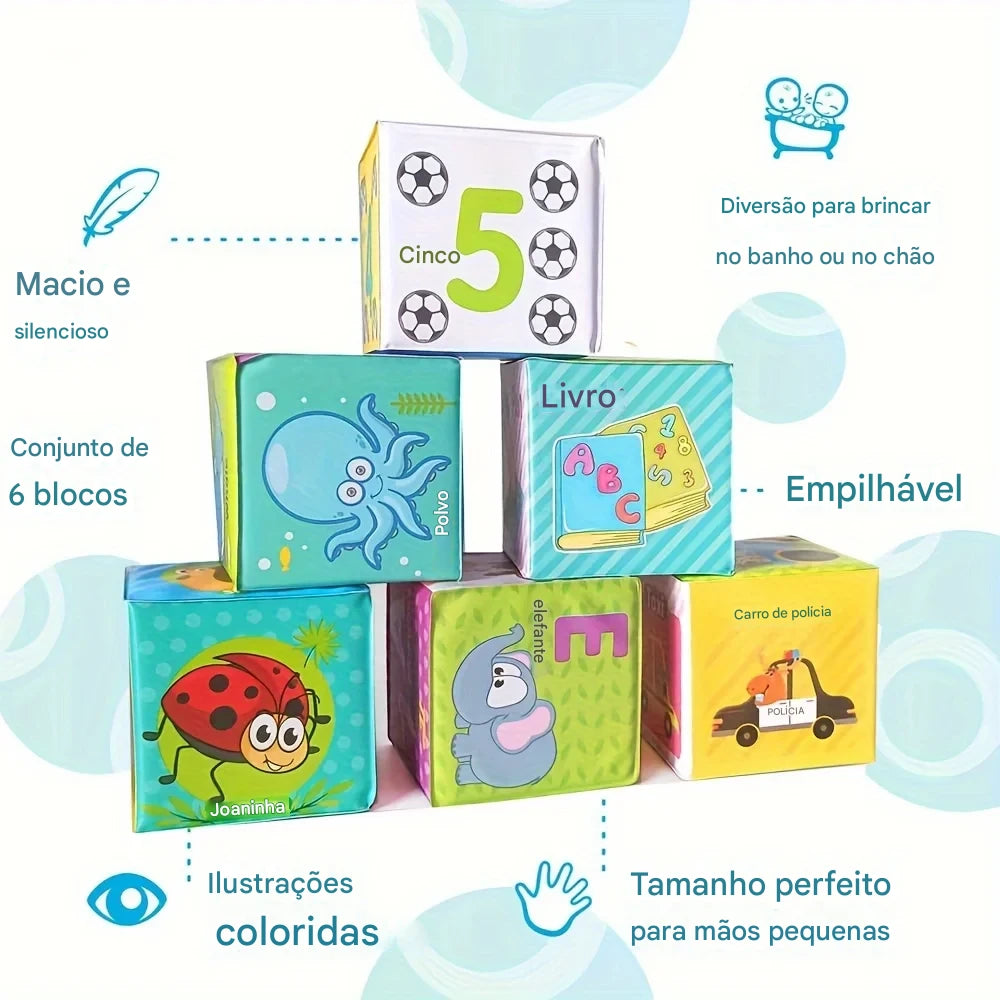 Blocos Macios de Aprendizagem e Banho - 6 Peças Interativas