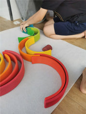 Brinquedo Blocos de Madeira Arco-Íris Montessori para Crianças