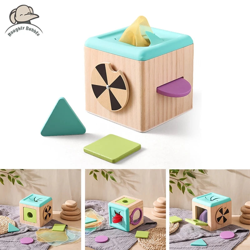 Bebê montessori brinquedos de madeira caixa de tecido mágico aprendizagem educacional brinquedos sensoriais dedo exercício ocupado jogo de tabuleiro presente do bebê