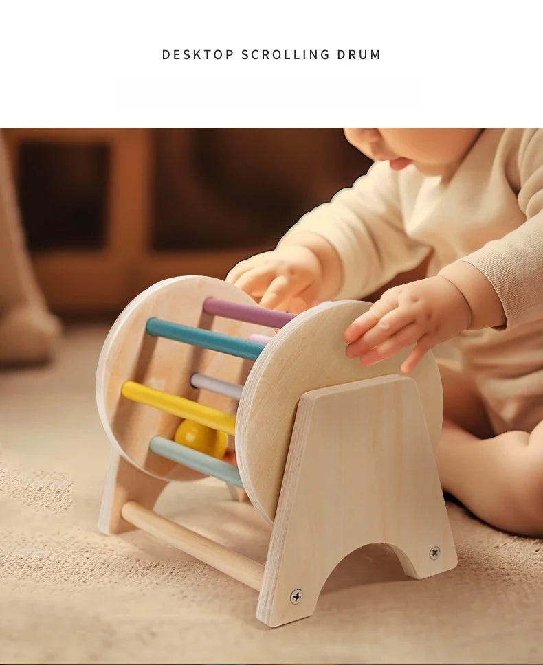 Brinquedos montessori para bebês, aprendizagem precoce, bola de madeira, tambor, exercício de audição, cor, cognição, trem de coordenação mão-olho