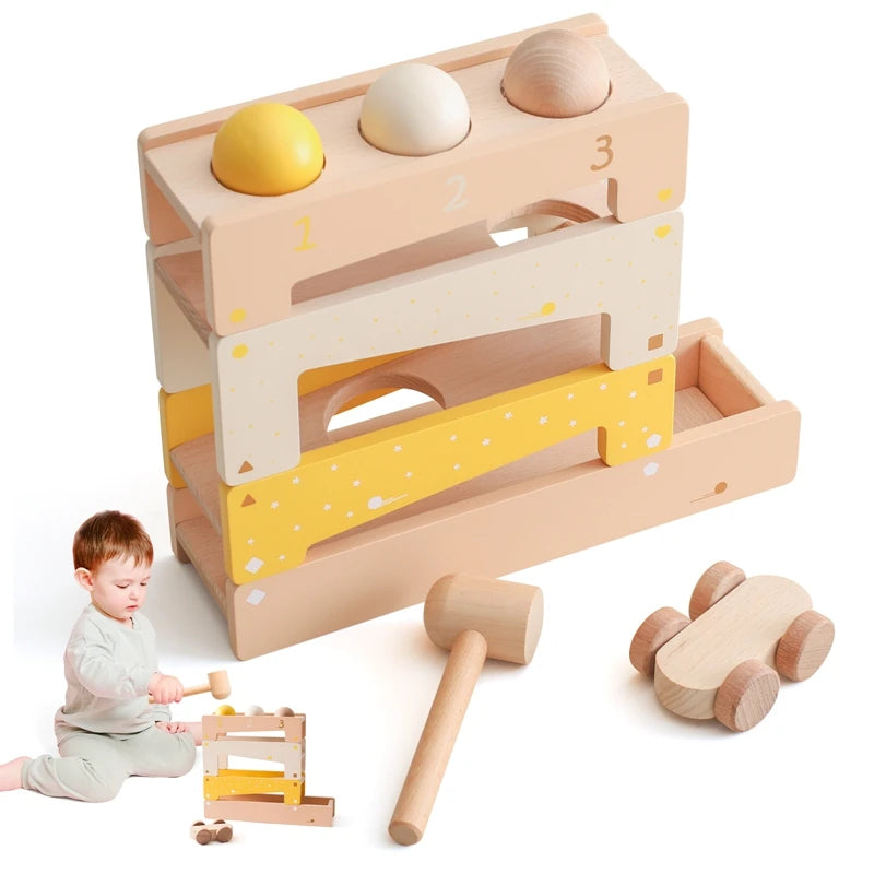 Brinquedo De Montagem De Pista De Madeira, Brinquedos Montessori, Carrinho De Madeira, Forma De Bebê, Treinamento De Tapping, Mão E Pé, Blocos De Construção
