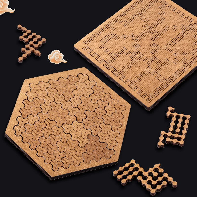 Quebra-cabeça de madeira impossível iq quebra-cabeças para adultos impossível jigsaw quebra-cabeças dez níveis de dificuldade tangram jogos de tabuleiro