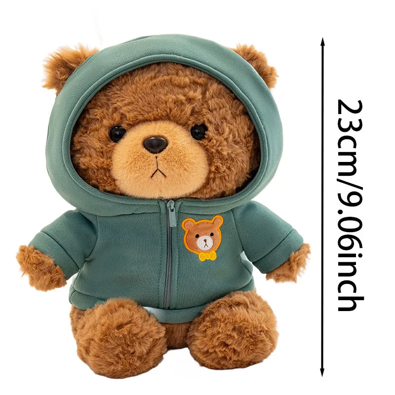 23cm urso de pelúcia brinquedo de pelúcia bonito com capuz suéteres urso boneca de pelúcia jumper urso de pelúcia brinquedos macios decoração para casa aniversário crianças presente