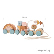 Brinquedo de trem montessori de madeira, fazenda de desenhos animados, oceano, floresta, animal, trem, jogo de empilhamento de madeira para bebê, brinquedo educacional precoce, presente para bebê