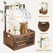 Organizador de Brinquedos em Madeira com Alça Portátil