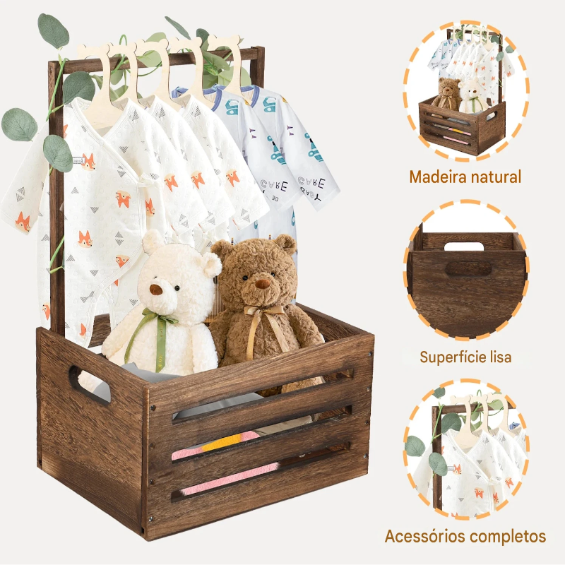 Organizador de Brinquedos em Madeira com Alça Portátil