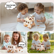 Brinquedos de caixa ocupada de madeira para crianças, brinquedos do bebê montessori, jogos educativos, 5 em 1 ônibus, 0-12 meses