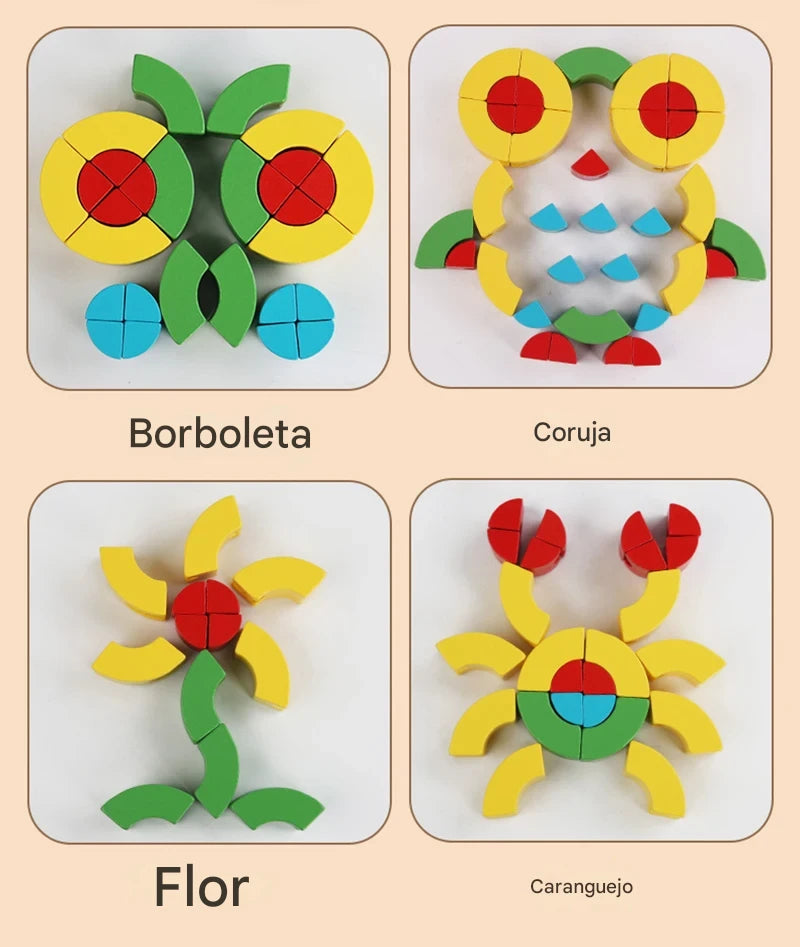 Brinquedo de Encaixe de Madeira Arco-Íris Montessori 3D Educativos