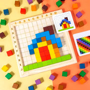 Blocos de Construção Colorido Montessori Aprendizado Criativo em Madeira