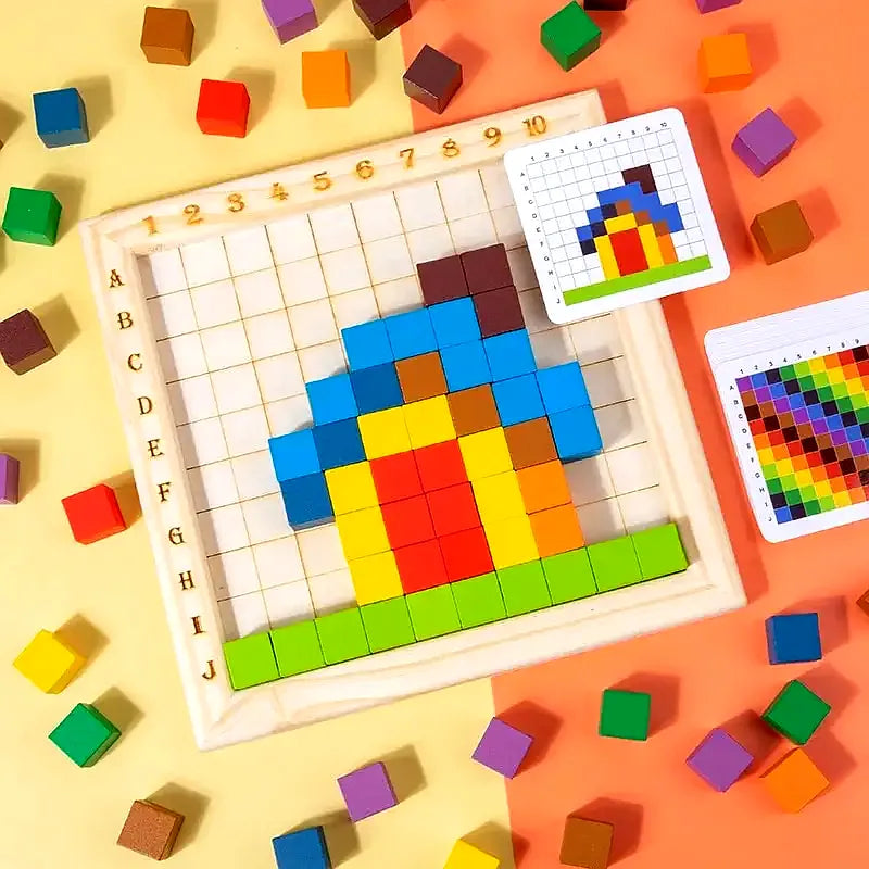 Blocos de Construção Colorido Montessori Aprendizado Criativo em Madeira