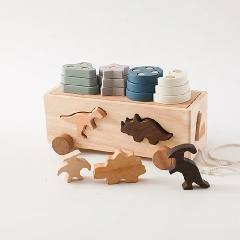 Blocos de Empilhamento de Madeira para Bebês, Carro Matching Learning, Forma Montessori, Blocos de Construção, Estrela e Lua, 0-3 Anos