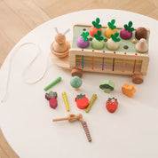 Brinquedo Educativo de Madeira Montessori Cenoura Carrinho de Puxar