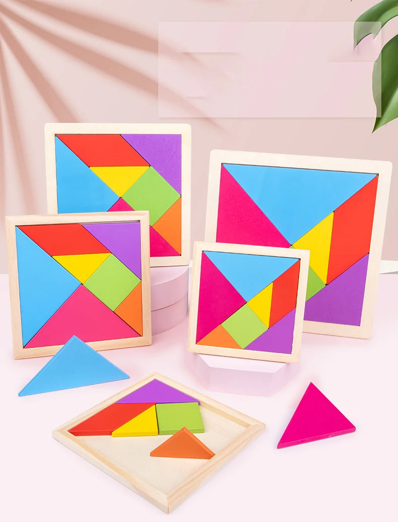 Quebra-Cabeça Tangram Infantil de Madeira Educacional - 7 Peças Coloridas