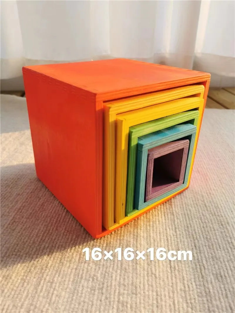 Brinquedo Blocos de Madeira Arco-Íris Montessori para Crianças