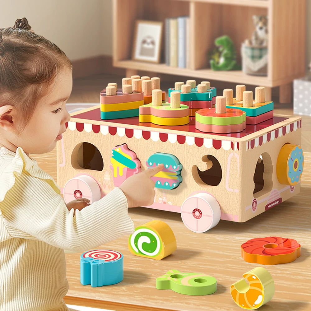 Carrinho de Madeira Infantil Montessori Educacional e Sensorial