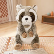 Kawaii simulação guaxinim com sinos manto brinquedo de pelúcia bonito realista procyon animal bonecas de pelúcia crianças presente aniversário para crianças