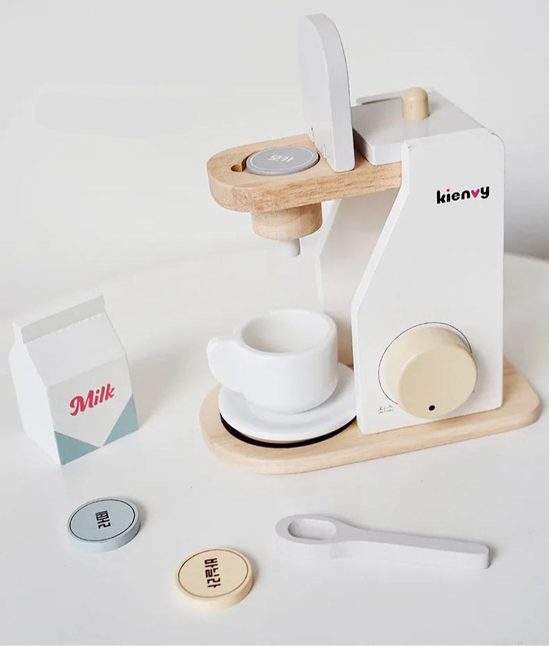 Cozinha de madeira fingir jogar brinquedo simulação máquina café de madeira torradeira misturador alimentos do bebê aprendizagem precoce brinquedos educativos