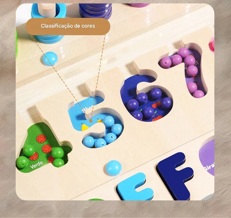 Brinquedo Educativo de Madeira Montessori - Tabuleiro Letras e Números