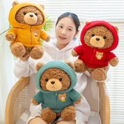 23cm urso de pelúcia brinquedo de pelúcia bonito com capuz suéteres urso boneca de pelúcia jumper urso de pelúcia brinquedos macios decoração para casa aniversário crianças presente