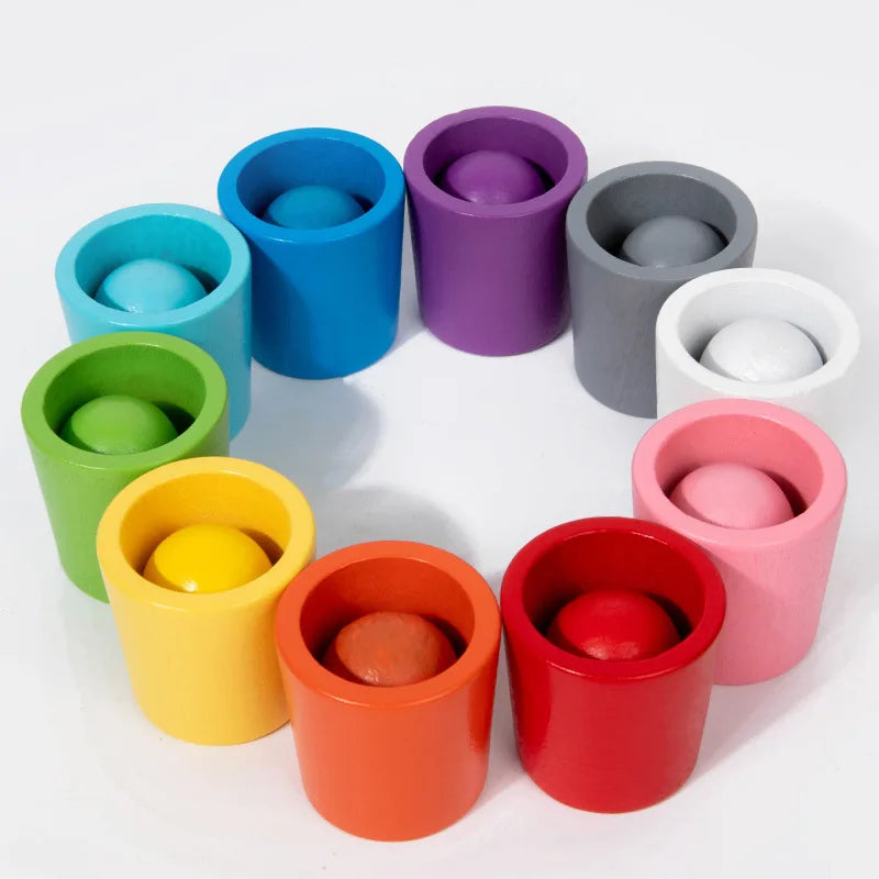 Bolas em copos montessori de madeira cor classificador jogo brinquedos pré-escolar aprendizagem educação brinquedo para criança classificação correspondência contagem