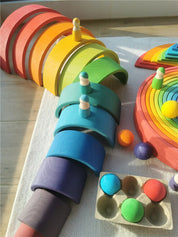 Brinquedo Blocos de Madeira Arco-Íris Montessori para Crianças