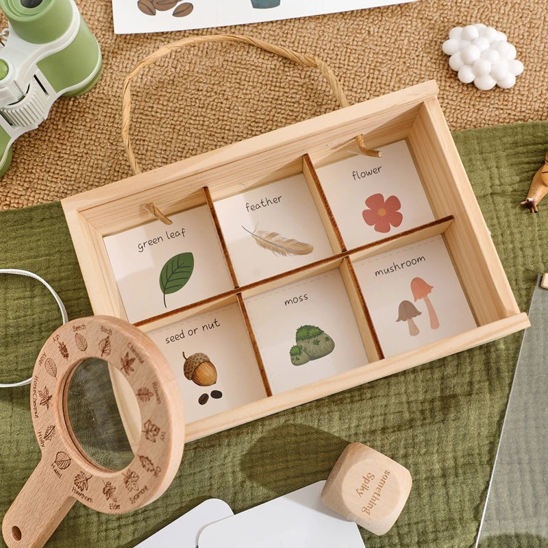 Kdis Outdoor Exploration Set Insects Plants Observation Box Wooden Cognitive Magnifying Glass Natural Forest Adventure Toys Gift