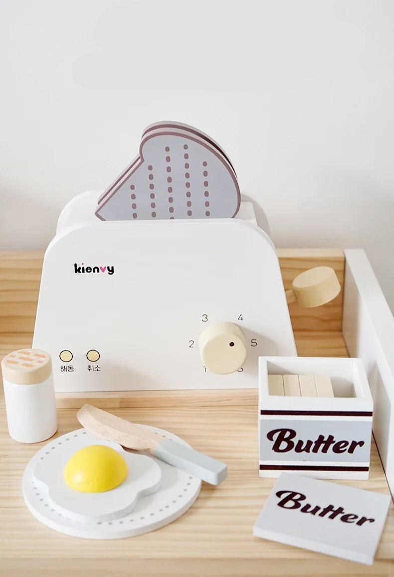 Cozinha de madeira fingir jogar brinquedo simulação máquina café de madeira torradeira misturador alimentos do bebê aprendizagem precoce brinquedos educativos