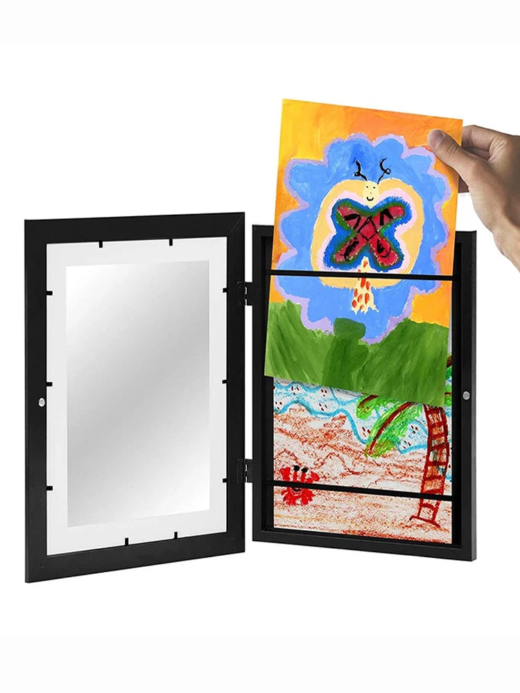 Molduras de arte com aba de madeira, moldura magnética a4, imagem emoldurada, exposição infantil diy de pinturas, decoração de casa, rack de armazenamento