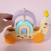 Brinquedo de madeira do carro do caracol para crianças, Jogos Montessori, Desenhos Animados, Educação, Arco-íris, Bebê