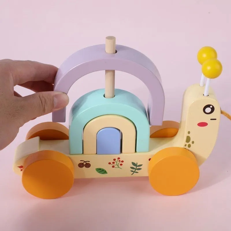 Brinquedo de madeira do carro do caracol para crianças, Jogos Montessori, Desenhos Animados, Educação, Arco-íris, Bebê