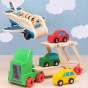 Brinquedo Educacional de Madeira: Carro e Avião Duplo