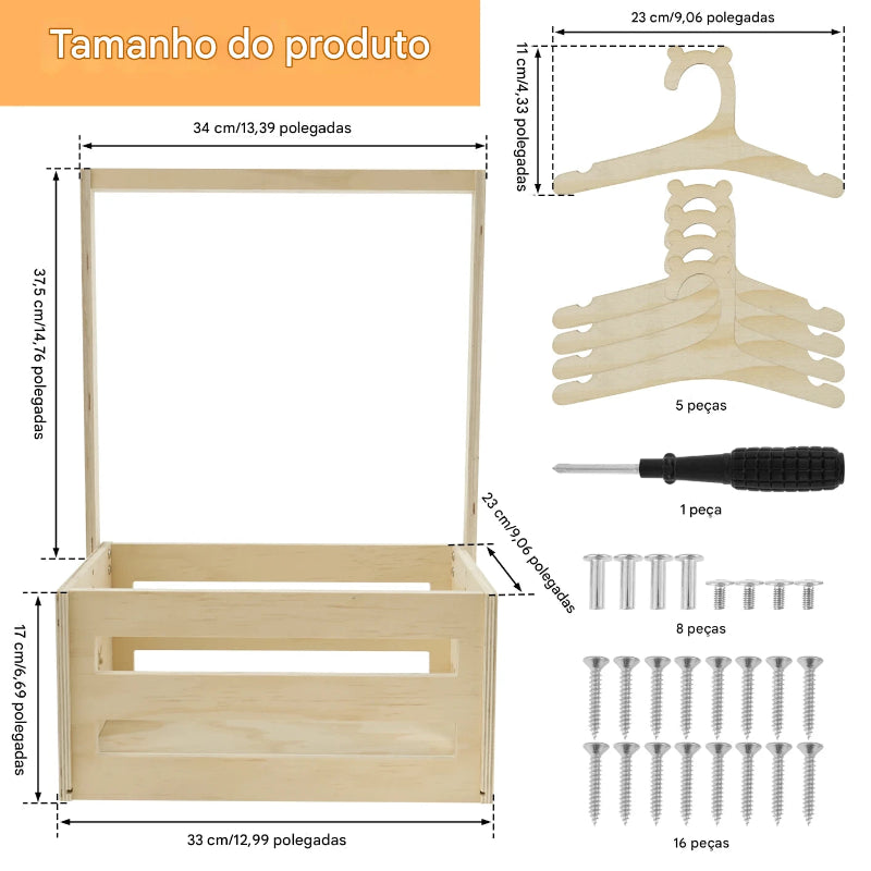 Organizador de Brinquedos em Madeira com Alça Portátil