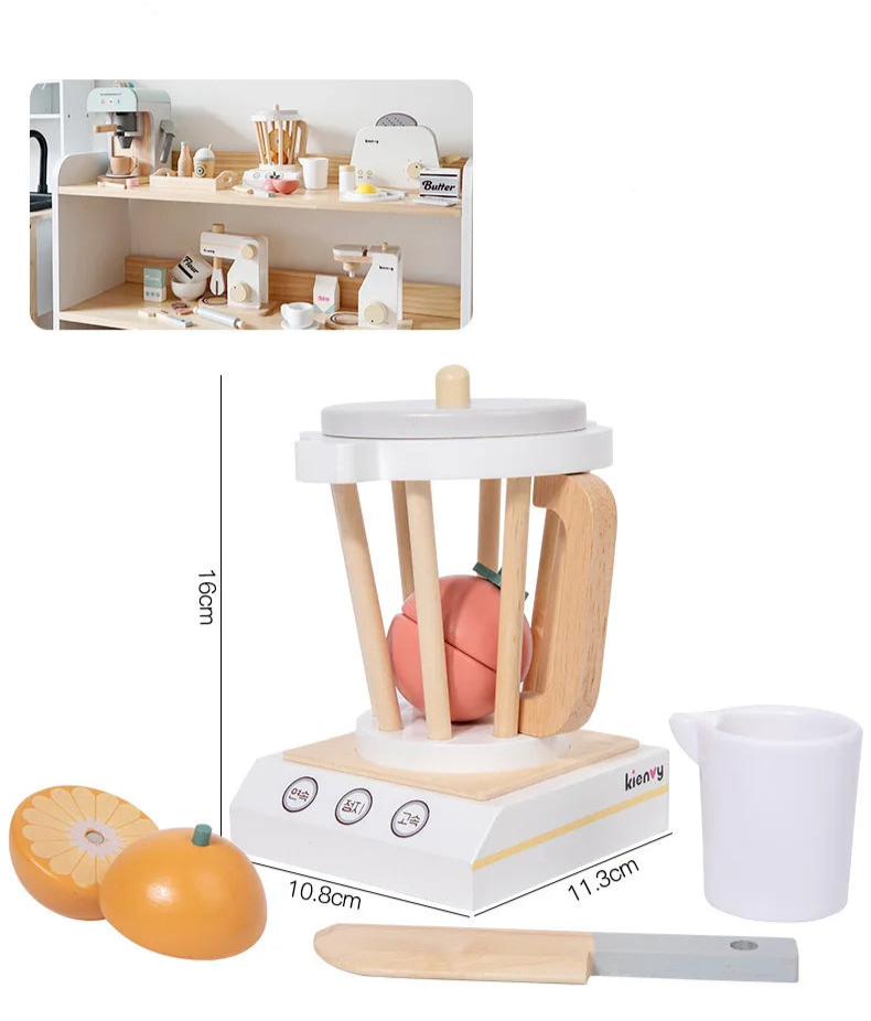 Cozinha de madeira fingir jogar brinquedo simulação máquina café de madeira torradeira misturador alimentos do bebê aprendizagem precoce brinquedos educativos