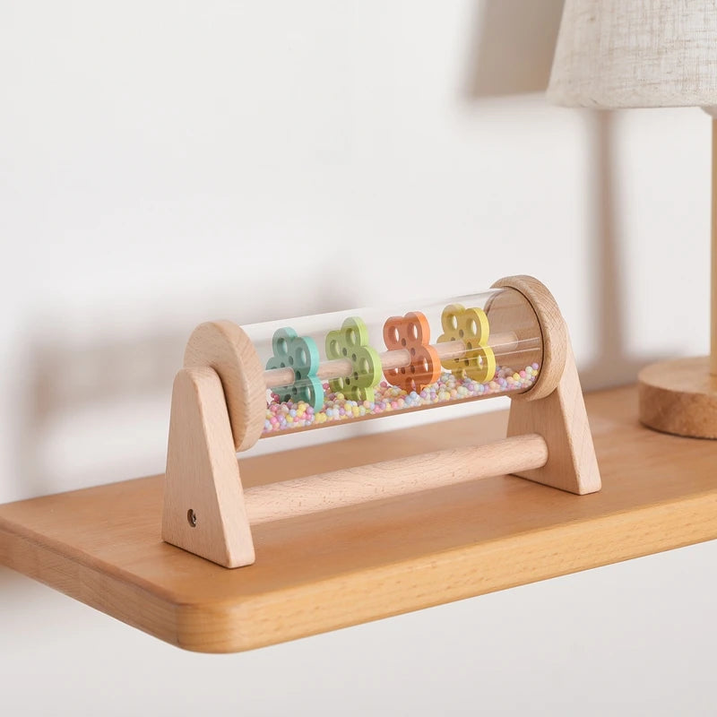 Chocalho Sensorial de Madeira Montessori com Bolinhas Coloridas - Estímulo e Calma