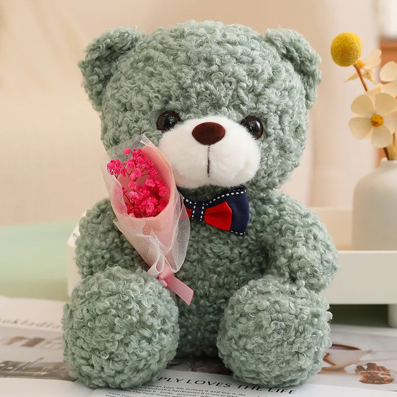 Urso de Pelúcia Kawaii com Bouquet - Presente Perfeito 25cm