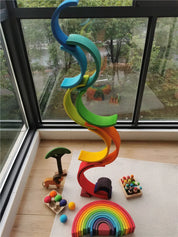 Brinquedo Blocos de Madeira Arco-Íris Montessori para Crianças
