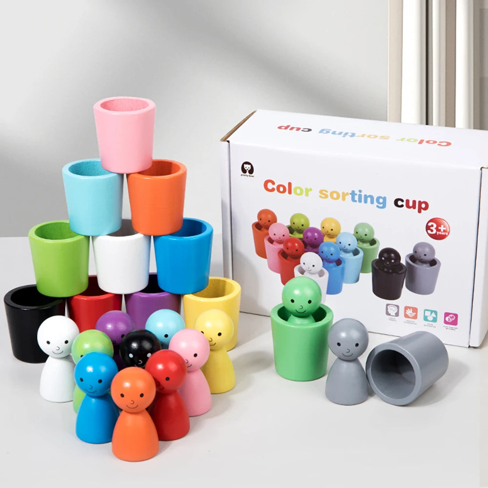 Bolas em copos montessori de madeira cor classificador jogo brinquedos pré-escolar aprendizagem educação brinquedo para criança classificação correspondência contagem