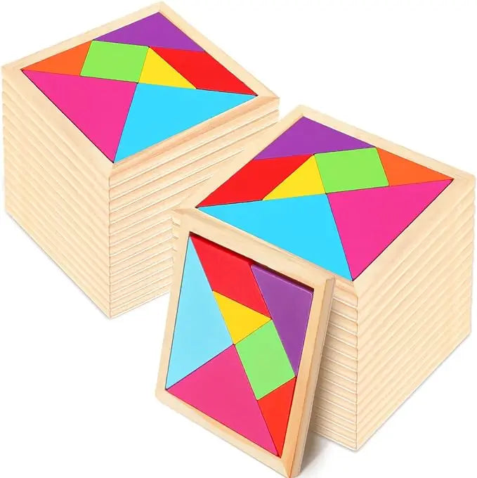 Quebra-Cabeça Tangram Infantil de Madeira Educacional - 7 Peças Coloridas