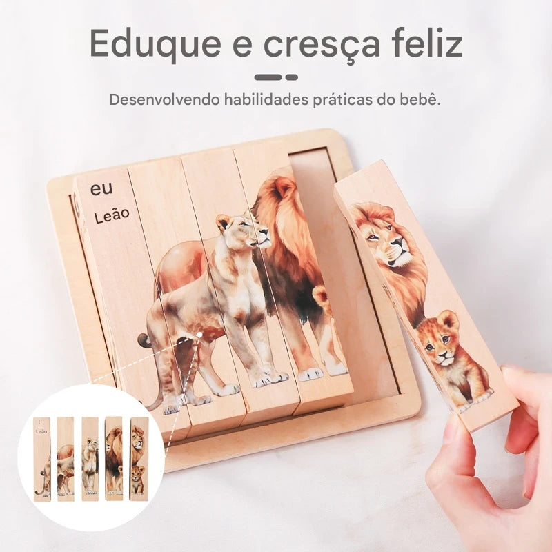 Quebra-Cabeça Montessori de Madeira com Animais da Floresta