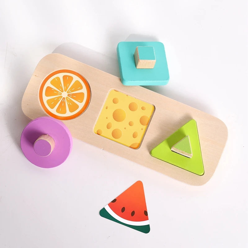 Montessori brinquedos para bebês de madeira dos desenhos animados frutas agarrando placa forma cor frutas cognição brinquedo do bebê educação precoce jogo puzzle