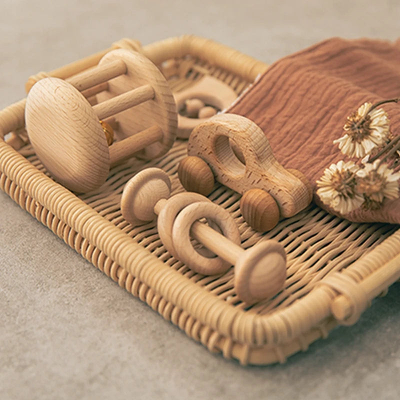 Conjunto de brinquedos Montessori de madeira para bebê recém-nascido, brinquedos educativos chocalho, presente de conforto, 0-12 meses, 0-12 meses