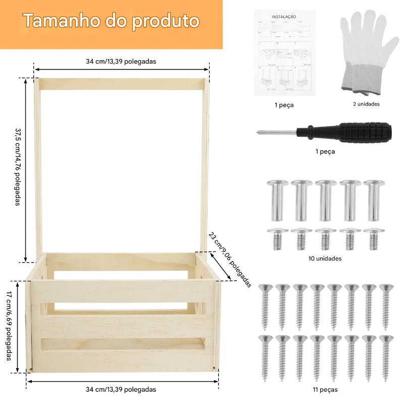 Organizador de Brinquedos em Madeira com Alça Portátil