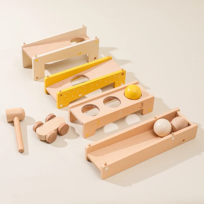 Brinquedo De Montagem De Pista De Madeira, Brinquedos Montessori, Carrinho De Madeira, Forma De Bebê, Treinamento De Tapping, Mão E Pé, Blocos De Construção