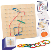 Geoplano Montessori de Madeira com Elásticos e Cartas