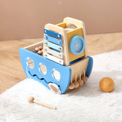 Navio Musical de Madeira Brinquedo Montessori 5 em 1