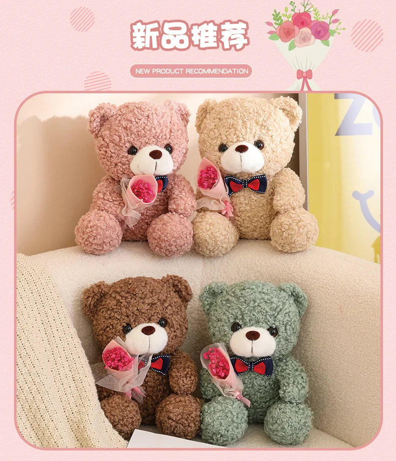 Urso de Pelúcia Kawaii com Bouquet - Presente Perfeito 25cm
