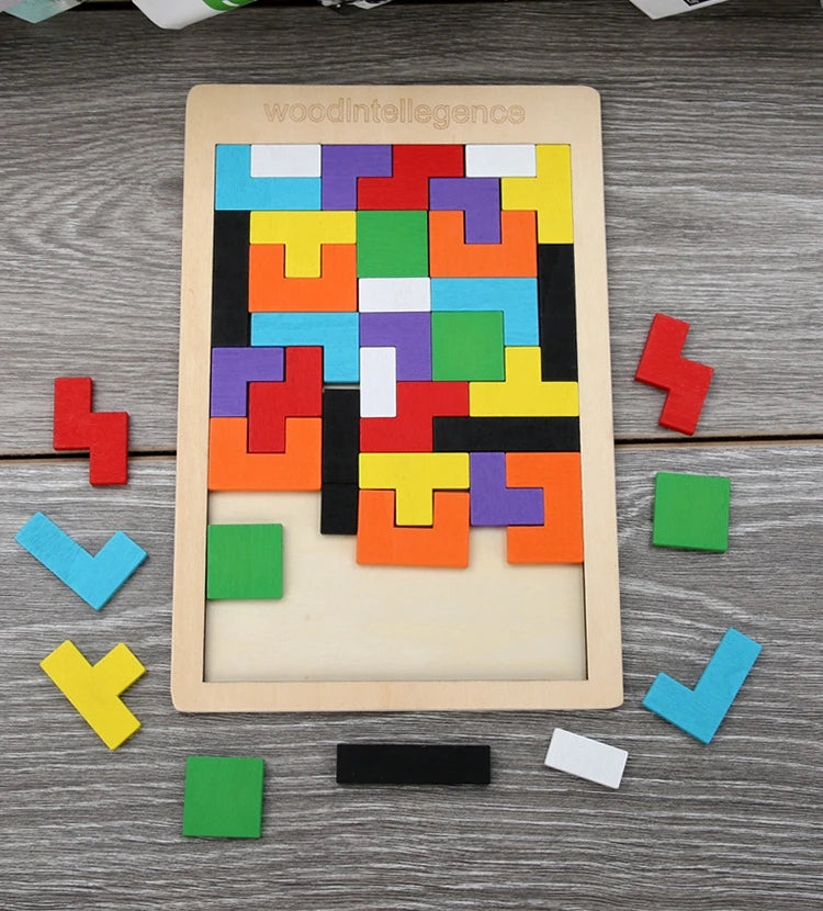 Quebra-Cabeça Tetris de Madeira Educativo Montessori para Crianças